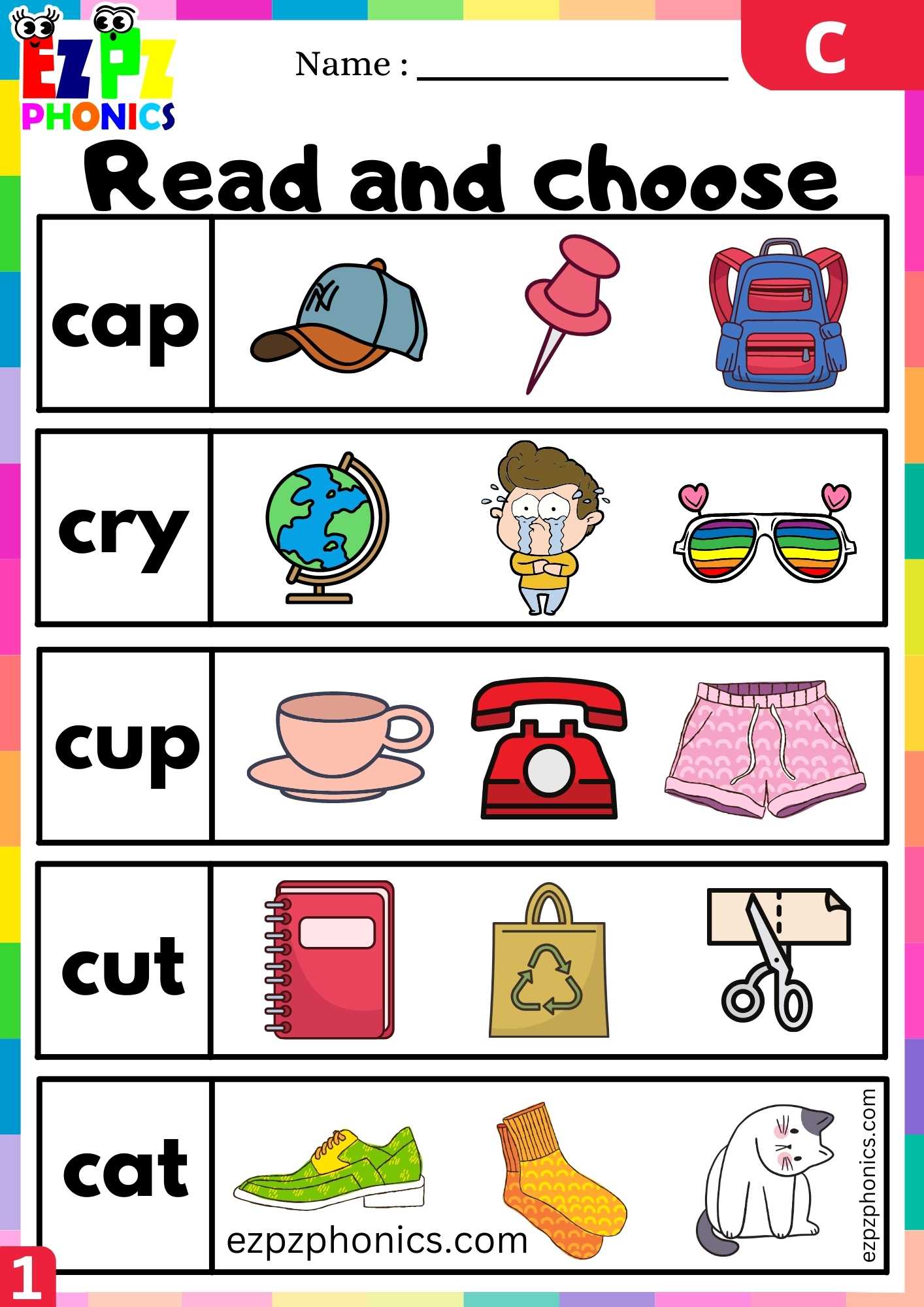 Letter C Read  And Choose Beginning Sounds Worksheet